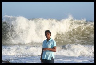 Joy with sea waves